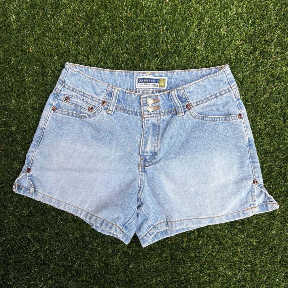 Vintage 90s Light Blue Low Waist Double Button Denim Shorts  Size 2 Y2K